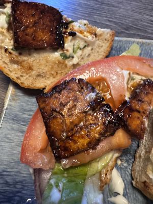 Tofu focaccia with vegan mayo   at Titanic Spa in Huddersfield