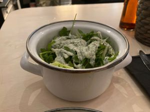 Green salad with vegan yogurt sauce  at Vegitalian in Salzburg
