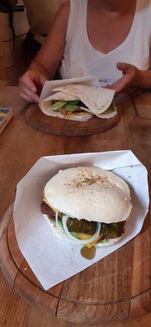 Vegitilian burger and mediterrana wrap at Vegitalian in Salzburg