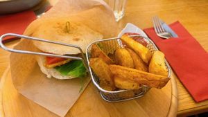 non chicken burger + wedges  at Vegitalian in Salzburg