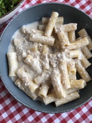 Rigatoni alla Carbonara  at Vegitalian in Salzburg