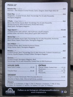 Menu back at Forge Wood Fired Pizza in Castlegregory