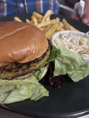 Veggie burger, fried and coleslaw (for my father in law)   at Pingouino in Paphos