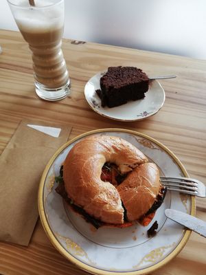 Eggplant and Tomato Bagel at Marbo Coffee in De Panne