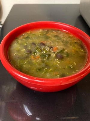 Our Delicious Super Soup!
Vegetable Broth, Quinoa, carrots, onion, poblano peppers, kale, and black beans! at Downtown D'Lites Cafe in Kilgore