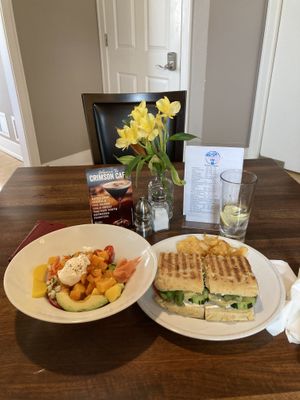 Veggie Panini and Poke Bowl!!! Delicioso!   at Crimson Curry cafe in Rhinelander