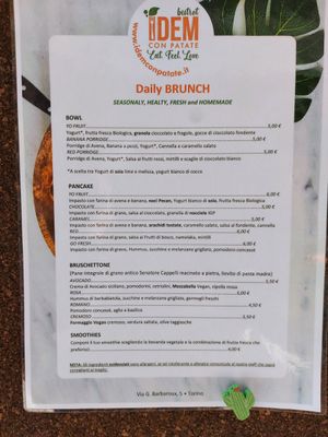 Menu at Idem Con Patate in Turin