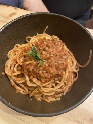 Spaghetti con ragù di lenticchie   at Idem Con Patate in Turin
