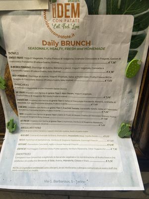 Menu  at Idem Con Patate in Turin