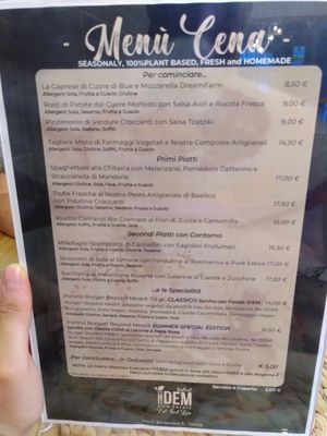 Menu at Idem Con Patate in Turin