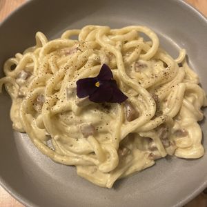 Vegan carbonara  at Idem Con Patate in Turin
