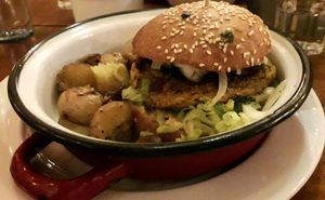 Vegan burger at Moinho Dom Quixote in Colares