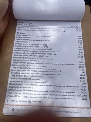 Menu   at Moinho Dom Quixote in Colares