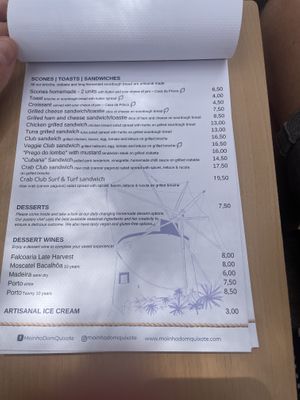 Menu   at Moinho Dom Quixote in Colares