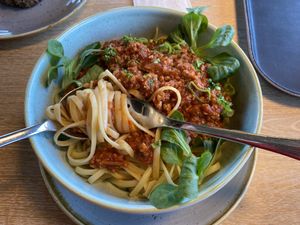 Pasta Bolognese without cheese!  at Vienhues Deli in Viersen