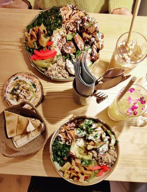 Vegan chef plate and vegan shwarma plate at Baladi in Brussels