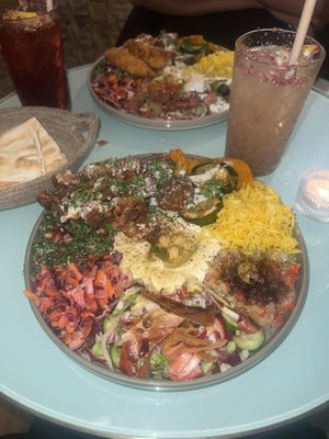 Vegan chef’s plate 🤍( other plate was a meat dish) and “Warda” drink.   at Baladi in Brussels