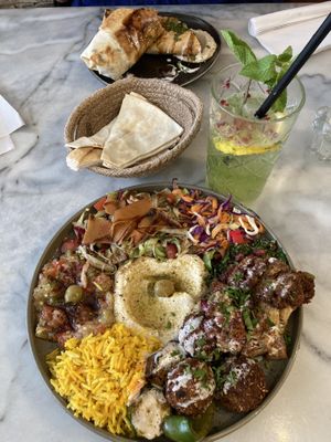 Vegan platter with bread and Shavama wrap  at Baladi in Brussels