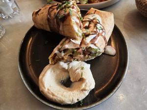 Sandwich with vegan shawarma at Baladi in Brussels