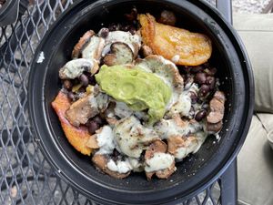 Santiago bowl with mojo mushrooms at Cousins Cuban Cafe in Black Mountain