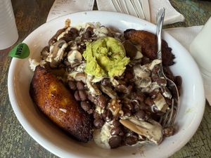 Santiago bowl with black beans and mushrooms  at Cousins Cuban Cafe in Black Mountain