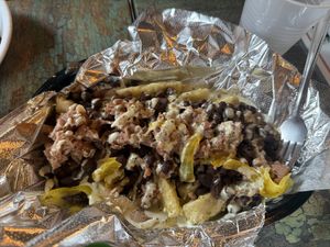 Loaded yuca fries  at Cousins Cuban Cafe in Black Mountain