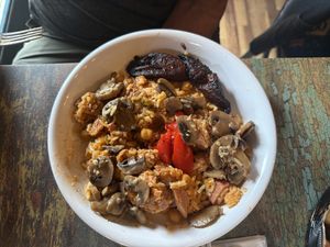 Chefs arroz con pollo (vegan jackfruit option)  at Cousins Cuban Cafe in Black Mountain