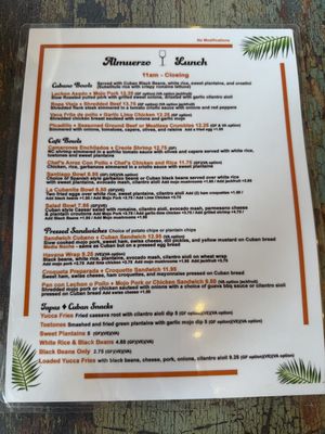 Lunch menu   at Cousins Cuban Cafe in Black Mountain