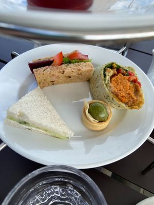 Vegan afternoon tea savouries  at Ashmolean Rooftop Restaurant in Oxford