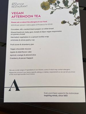Menu at Ashmolean Rooftop Restaurant in Oxford