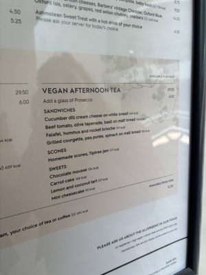 The menu  at Ashmolean Rooftop Restaurant in Oxford
