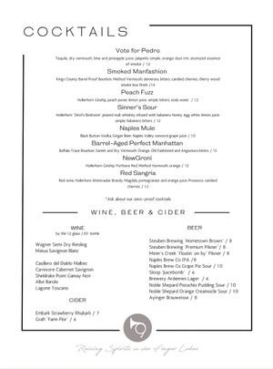 Cocktail menu at Hollerhorn Distilling in Naples