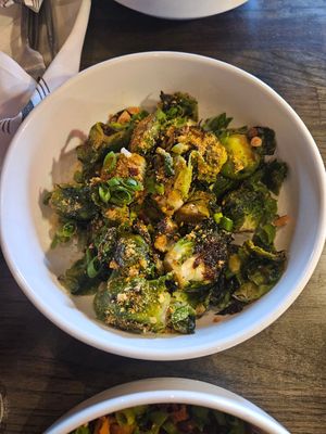 Garlic parmesean brussel sprouts. (Made vegan) at Hollerhorn Distilling in Naples