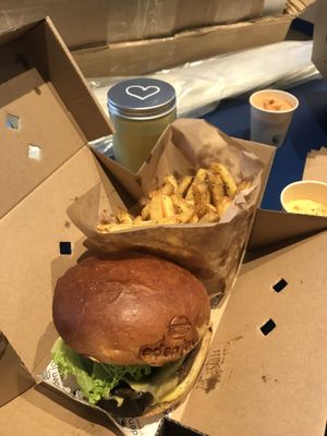 Menu with burger, fries and shake - all vegan!  at Eden Jaxx - Købmagergade in Copenhagen