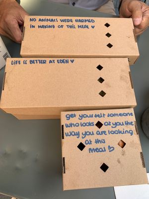 Cute carton takeaway boxes at Eden Jaxx - Købmagergade in Copenhagen