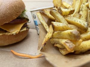 Burger and fries  at Eden Jaxx - Købmagergade in Copenhagen