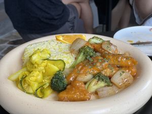 Vegan orange chicken rice at Monk's Deli in Seoul