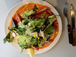 Avocado toast with hummus, salad, ajvar etc. at Monk's Deli in Seoul