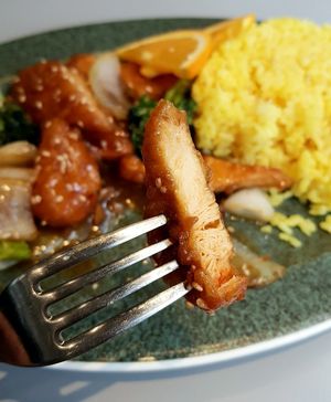 Orange "Chicken" - close-up at Monk's Deli in Seoul