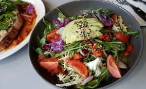 Green Pesto Tofu-noodle Salad at Monk's Deli in Seoul