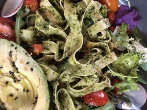 pesto salad (close-up of noodles)  at Monk's Deli in Seoul