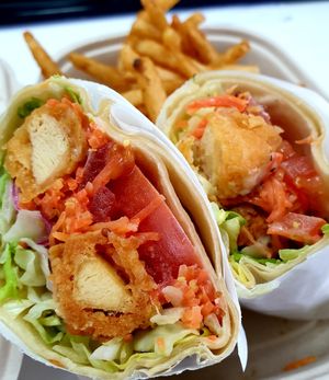 Chickn ceasar wrap ..fries extra at Monk's Deli in Seoul