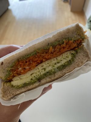 Just egg and carrot sandwich!   An interesting combo but I liked it!  at Monk's Deli in Seoul
