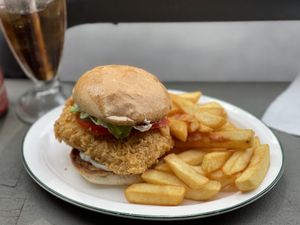 The tofu chicken burger  at Monk's Deli in Seoul