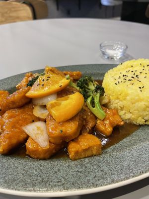 Orange chicken tofu   at Monk's Deli in Seoul