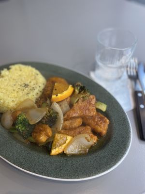 Orange chicken tofu  delicious   at Monk's Deli in Seoul