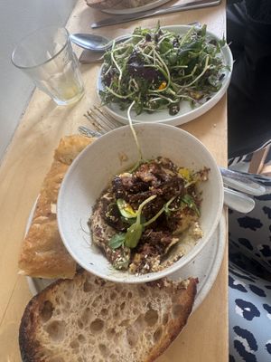 Hummus & aubergine (vegan without yoghurt) and micro green salad   at Birch in Isle Of Skye