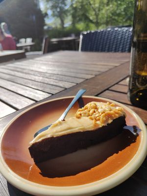 Vegan brownie at Furu Hostel Café in Boestad