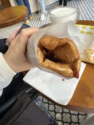 Peanut butter and sour cherry jam  at Scovergi Mica in Bucharest