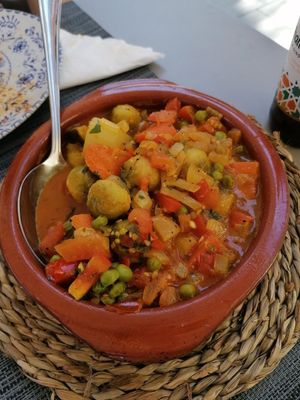 Tagine vegetariano 8'50€ at Aljaima on the Strand in Almunecar